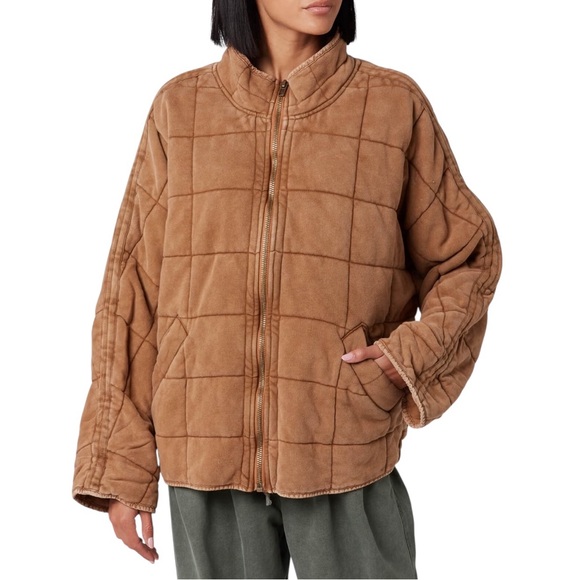 Free People Jackets & Blazers - Free People Brown Quilted Dolman Jacket Relaxed Fit Lightweight Layer Women M